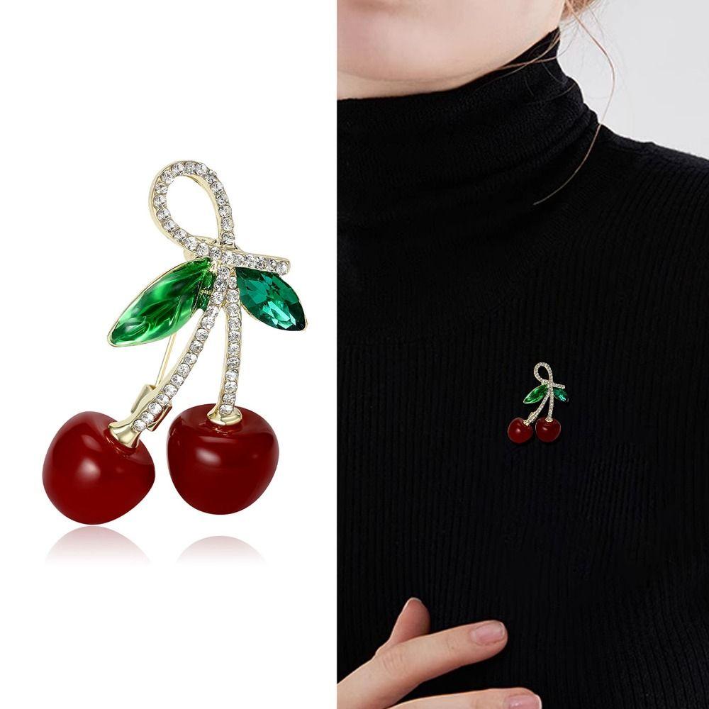 Вишневый кристалл вишневый лацкан булавки цветок горный хрусталь вишневый булавка в форме вишни женская брошь вишневый вечеринка белый