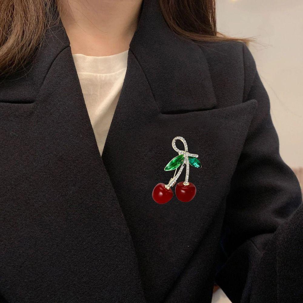 Вишневый кристалл вишневый лацкан значки цветок горный хрусталь вишневый форма булавка вишневый женский брошь ежедневный зелёный